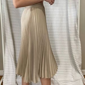 Tan pleated midi skirt French style spring summer skirt